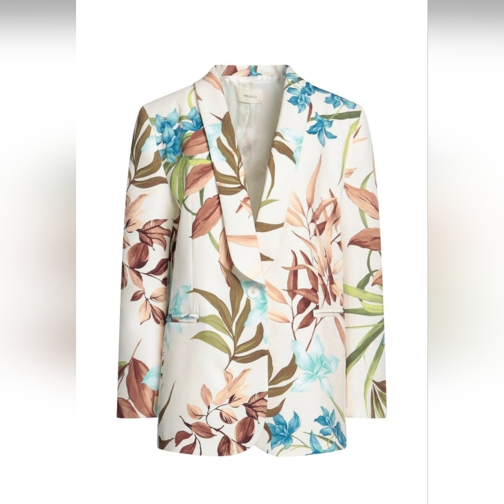 Vicolo Cream Blazer with Floral Design size S made in Iitaly